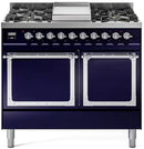 ILVE 40-Inch Nostalgie II Noblesse Natural Gas Dual Fuel Range with Solid Door Oven in Midnight Blue with Chrome Trim (UND40FQNMPMBC)
