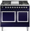 ILVE 40-Inch Nostalgie II Noblesse Natural Gas Dual Fuel Range with Solid Door Oven in Midnight Blue with Chrome Trim (UND40FQNMPMBC)