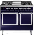 ILVE 40-Inch Nostalgie II Noblesse Propane Gas Dual Fuel Range with Solid Door Oven in Midnight Blue with Chrome Trim (UND40FQNMPMBCLP)