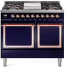 ILVE 40-Inch Nostalgie II Noblesse Natural Gas Dual Fuel Range with Solid Door Oven in Midnight Blue with Copper Trim (UND40FQNMPMBP)