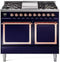 ILVE 40-Inch Nostalgie II Noblesse Natural Gas Dual Fuel Range with Solid Door Oven in Midnight Blue with Copper Trim (UND40FQNMPMBP)