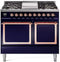 ILVE 40-Inch Nostalgie II Noblesse Dual Fuel Range with Solid Door Oven in Midnight Blue with Copper Trim (UND40FQNMPMBP)