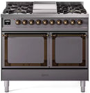 ILVE 40-Inch Nostalgie II Noblesse Propane Gas Dual Fuel Range with Solid Door Oven in Matte Graphite with Bronze Trim (UND40FQNMPMGBLP)