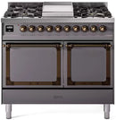 ILVE 40-Inch Nostalgie II Noblesse Natural Gas Dual Fuel Range with Solid Door Oven in Matte Graphite with Bronze Trim (UND40FQNMPMGB)