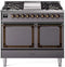 ILVE 40-Inch Nostalgie II Noblesse Natural Gas Dual Fuel Range with Solid Door Oven in Matte Graphite with Bronze Trim (UND40FQNMPMGB)