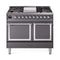 ILVE 40-Inch Nostalgie II Noblesse Natural Gas Dual Fuel Range with Solid Door Oven in Matte Graphite with Chrome Trim (UND40FQNMPMGC)
