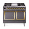 ILVE 40-Inch Nostalgie II Noblesse Natural Gas Dual Fuel Range with Solid Door Oven in Matte Graphite with Brass Trim (UND40FQNMPMGG)