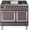 ILVE 40-Inch Nostalgie II Noblesse Natural Gas Dual Fuel Range with Solid Door Oven in Matte Graphite with Copper Trim (UND40FQNMPMGP)