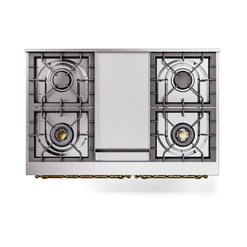 ILVE 40-Inch Nostalgie II Noblesse Dual Fuel Range with Solid Door Oven in RAL with Brass Trim (UND40FQNMPRAG)