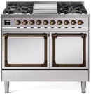 ILVE 40-Inch Nostalgie II Noblesse Natural Gas Dual Fuel Range with Solid Door Oven in Stainless Steel with Bronze Trim (UND40FQNMPSSB)