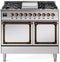 ILVE 40-Inch Nostalgie II Noblesse Natural Gas Dual Fuel Range with Solid Door Oven in Stainless Steel with Bronze Trim (UND40FQNMPSSB)
