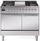 ILVE 40-Inch Nostalgie II Noblesse Natural Gas Dual Fuel Range with Solid Door Oven in Stainless Steel with Chrome Trim (UND40FQNMPSSC)