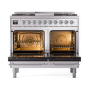 ILVE 40-Inch Nostalgie II Noblesse Propane Gas Dual Fuel Range with Solid Door Oven in Stainless Steel with Chrome Trim (UND40FQNMPSSCLP)