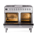 ILVE 40-Inch Nostalgie II Noblesse Natural Gas Dual Fuel Range with Solid Door Oven in Stainless Steel with Chrome Trim (UND40FQNMPSSC)