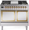 ILVE 40-Inch Nostalgie II Noblesse Natural Gas Dual Fuel Range with Solid Door Oven in Stainless Steel with Brass Trim (UND40FQNMPSSG)