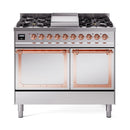 ILVE 40-Inch Nostalgie II Noblesse Natural Gas Dual Fuel Range with Solid Door Oven in Stainless Steel with Copper Trim (UND40FQNMPSSP)