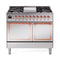 ILVE 40-Inch Nostalgie II Noblesse Natural Gas Dual Fuel Range with Solid Door Oven in Stainless Steel with Copper Trim (UND40FQNMPSSP)