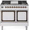 ILVE 40-Inch Nostalgie II Noblesse Natural Gas Dual Fuel Range with Solid Door Oven in White with Bronze Trim (UND40FQNMPWHB)