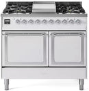 ILVE 40-Inch Nostalgie II Noblesse Propane Gas Dual Fuel Range with Solid Door Oven in White with Chrome Trim (UND40FQNMPWHCLP)