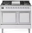 ILVE 40-Inch Nostalgie II Noblesse Natural Gas Dual Fuel Range with Solid Door Oven in White with Chrome Trim (UND40FQNMPWHC)