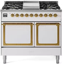 ILVE 40-Inch Nostalgie II Noblesse Propane Gas Dual Fuel Range with Solid Door Oven in White with Brass Trim (UND40FQNMPWHGLP)