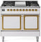 ILVE 40-Inch Nostalgie II Noblesse Natural Gas Dual Fuel Range with Solid Door Oven in White with Brass Trim (UND40FQNMPWHG)