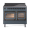 ILVE 40-Inch Nostalgie II Noblesse Induction Range with Triple Glass Door in Blue Grey with Bronze Trim (UNDI406NMPBGB)