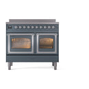 ILVE 40-Inch Nostalgie II Noblesse Induction Range with Triple Glass Door in Blue Grey with Chrome Trim (UNDI406NMPBGC)