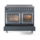 ILVE 40-Inch Nostalgie II Noblesse Induction Range with Triple Glass Door in Blue Grey with Chrome Trim (UNDI406NMPBGC)