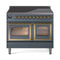 ILVE 40-Inch Nostalgie II Noblesse Induction Range with Triple Glass Door in Blue Grey with Brass Trim (UNDI406NMPBGG)