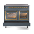 ILVE 40-Inch Nostalgie II Noblesse Induction Range with Triple Glass Door in Blue Grey with Brass Trim (UNDI406NMPBGG)