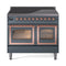 ILVE 40-Inch Nostalgie II Noblesse Induction Range with Triple Glass Door in Blue Grey with Copper Trim (UNDI406NMPBGP)