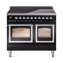 ILVE 40-Inch Nostalgie II Noblesse Induction Range with Triple Glass Door in Glossy Black with Chrome Trim (UNDI406NMPBKC)