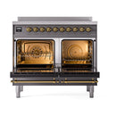 ILVE 40-Inch Nostalgie II Noblesse Induction Range with Triple Glass Door in Matte Graphite with Brass Trim (UNDI406NMPMGG)