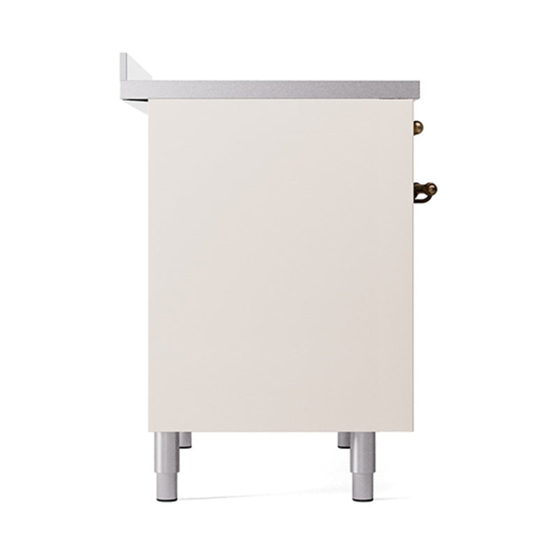 ILVE 40-Inch Nostalgie II Noblesse Induction Range with Solid Door Oven in Antique White with Bronze Trim (UNDI406QNMPAWB)