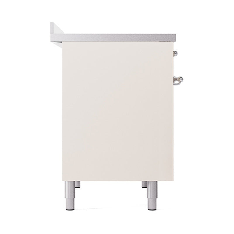 Antique white range cabinet panel with chrome hardware and leveling legs