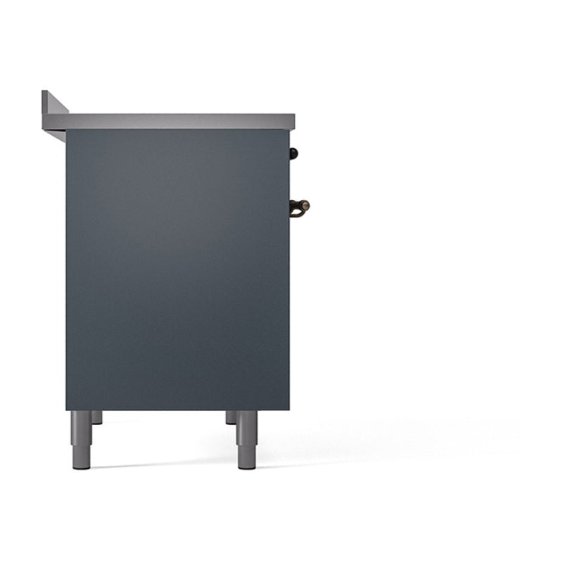Blue-grey range back panel with side fittings and four leveling feet