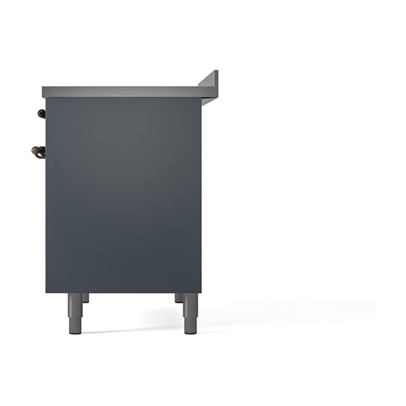ILVE 40-Inch Nostalgie II Noblesse Induction Range with Solid Door Oven in Blue Grey with Bronze Trim (UNDI406QNMPBGB)