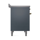 ILVE 40-Inch Nostalgie II Noblesse Induction Range with Solid Door Oven in Blue Grey with Brass Trim (UNDI406QNMPBGG)