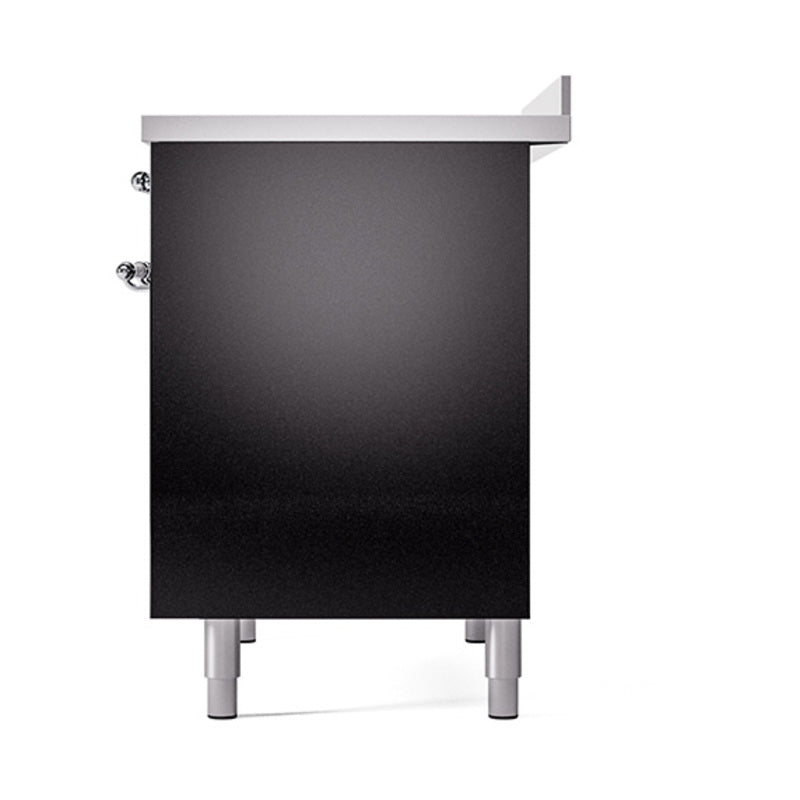 Black oven door with chrome handle knobs and four leveling feet