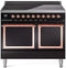 ILVE 40-Inch Nostalgie II Noblesse Induction Range with Solid Door Oven in Glossy Black with Copper Trim (UNDI406QNMPBKP)