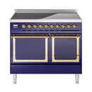 ILVE 40-Inch Nostalgie II Noblesse Induction Range with Solid Door Oven in Midnight Blue with Brass Trim (UNDI406QNMPMBG)