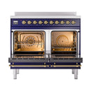 ILVE 40-Inch Nostalgie II Noblesse Induction Range with Solid Door Oven in Midnight Blue with Brass Trim (UNDI406QNMPMBG)