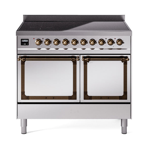 ILVE 40-Inch Nostalgie II Noblesse Induction Range with Solid Door Oven in Stainless Steel with Bronze Trim (UNDI406QNMPSSB)