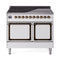 ILVE 40-Inch Nostalgie II Noblesse Induction Range with Solid Door Oven in White with Bronze Trim (UNDI406QNMPWHB)