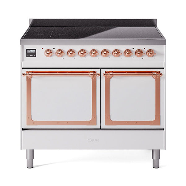 ILVE 40-Inch Nostalgie II Noblesse Induction Range with Solid Door Oven in White with Copper Trim (UNDI406QNMPWHP)