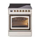 ILVE Nostalgie II Noblesse 30-Inch Induction Range with Triple Glass Door in Antique White with Bronze Trim (UNI304NMPAWB)