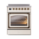 ILVE Nostalgie II Noblesse 30-Inch Induction Range with Triple Glass Door in Antique White with Bronze Trim (UNI304NMPAWB)