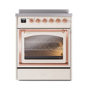 ILVE Nostalgie II Noblesse 30-Inch Induction Range with Triple Glass Door in Antique White with Copper Trim (UNI304NMPAWP)