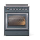 ILVE Nostalgie II Noblesse 30-Inch Induction Range with Triple Glass Door in Blue Grey with Chrome Trim (UNI304NMPBGC)